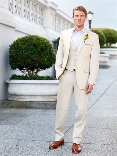 tan linen suits for wedding.